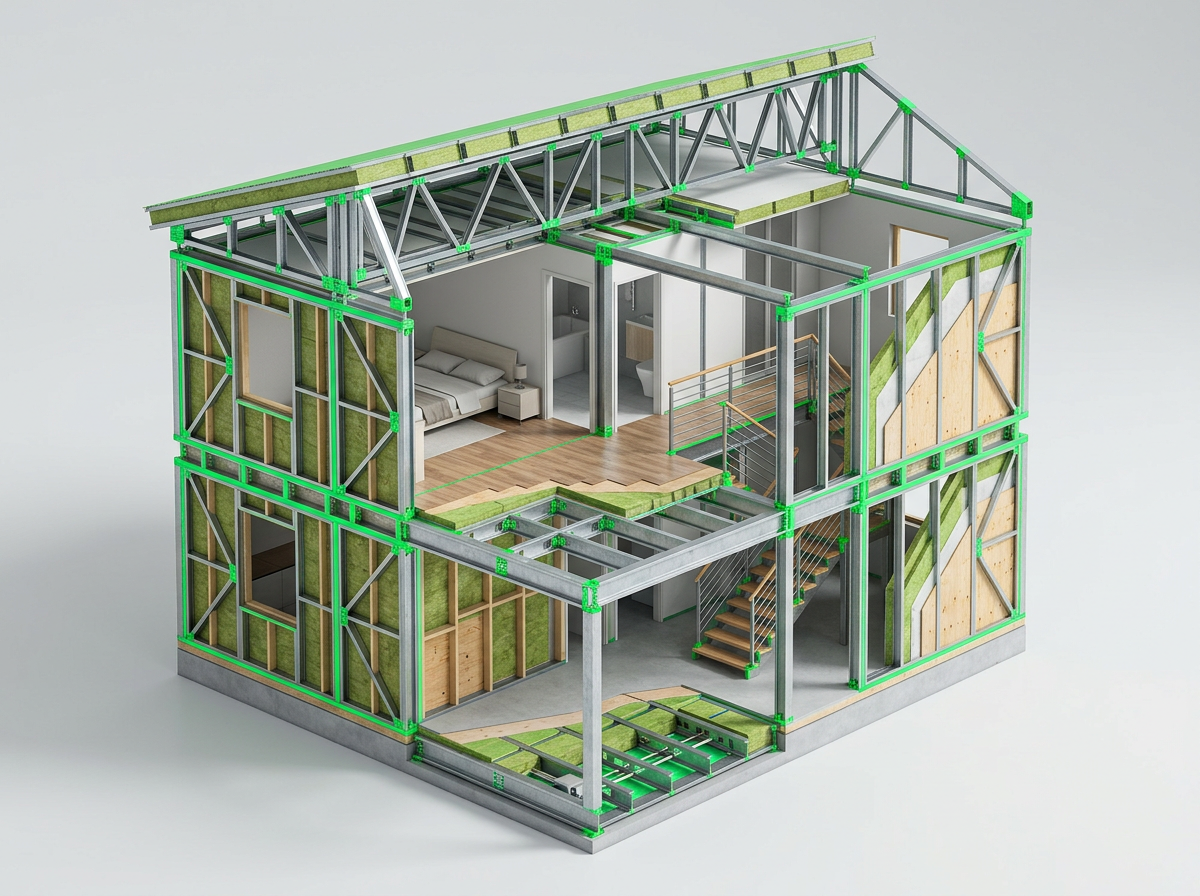 Render isométrico del sistema modular